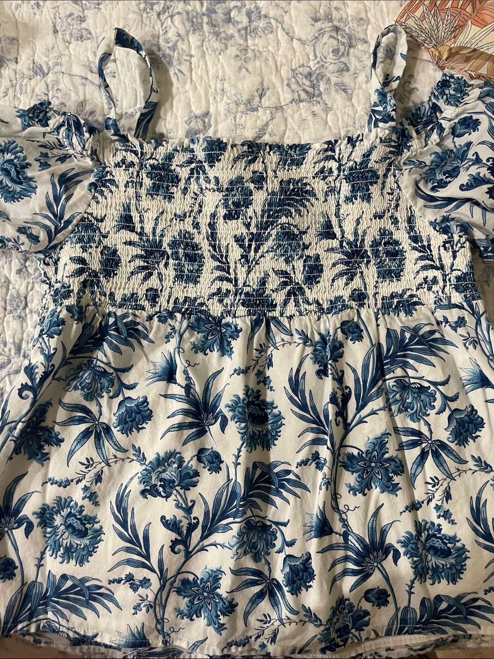 Janie and Jack Blue Floral Smocked Tank Top